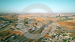 Aerial view of big highway interchange outside Madrid, Spain