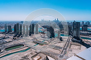 Aerial view of big modern city | Abu Dhabi city Al Reem Island | Middle East travel destinations | United Arab Emirates