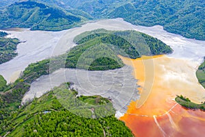 Aerial view of a big waste decanting lake