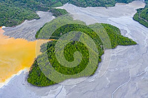 Aerial view of a big waste decanting lake