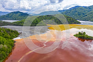 Aerial view of a big waste decanting lake