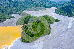 Aerial view of a big waste decanting lake