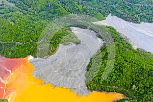 Aerial view of a big waste decanting lake