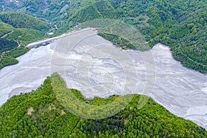 Aerial view of a big waste decanting lake