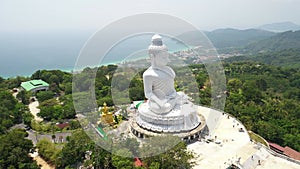 Aerial View Big White Buddha temple famous place in Phuket, Thailand.