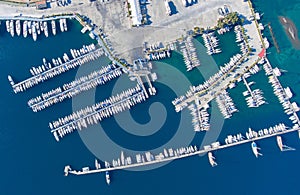 Aerial view of the big yacht marina