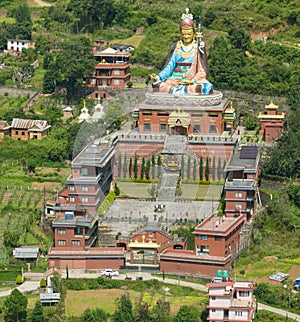 Aerial view of The biggest Guru Rinpoche Statue in Nepal