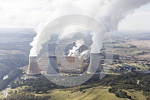 Aerial View of Billowing Smoke from Thermal Power Plant Stacks