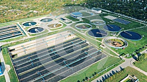 Aerial view of a biological wastewater treatment plant