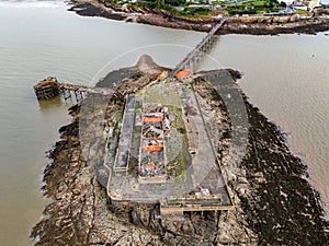 Aerial view of Birnbeck Pier in Weston Super Mare