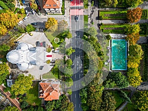 Aerial view of Biserica Buna Vestire Orthodox church in Brasov, Transylvania, Romania