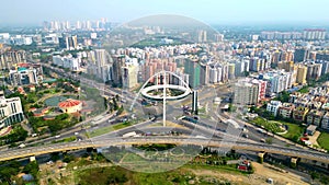 Aerial view of Biswa Bangla gate or Kolkata Gate on the main arterial road