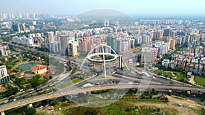 Aerial view of Biswa Bangla gate or Kolkata Gate on the main arterial road