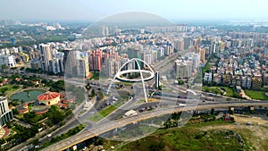 Aerial view of Biswa Bangla gate or Kolkata Gate on the main arterial road