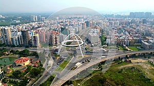 Aerial view of Biswa Bangla gate or Kolkata Gate on the main arterial road