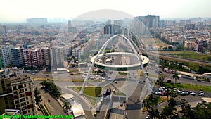 Aerial view of Biswa Bangla gate or Kolkata Gate on the main arterial road