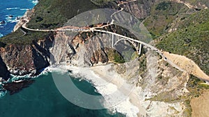 Aerial view of Bixby bridge in Big Sur