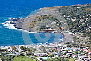 Aerial view black beaches of Vulcano, Aeolian Islands near Sicil