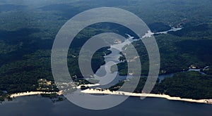 Aerial view of black river in Manaus, Amazonas