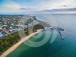 Aerial view of Black Rock suburb, pier, and wharf Melbourne, Australia