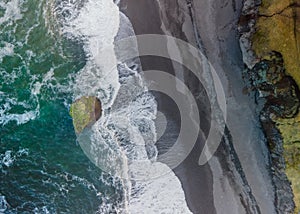 Aerial view of black sand beach at LÃ¦kjavik nature preserve in Iceland