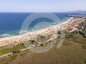 Aerial view of Black sea coast near Perla beach, Bulgaria