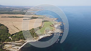 Aerial view of Black Sea coastline near village of Varvara, Bulgaria