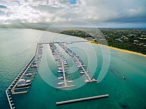 Aerial view of Blairgowrie Marina, Australia.