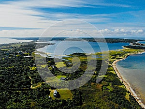 Aerial view of Block Island in New Shoreham, Rhode Island