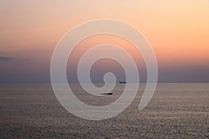 Aerial view of the Bloods Islands and Parata Tower, the Genoese tower built in 1608, Corsica. France. Sunset over the sea on the