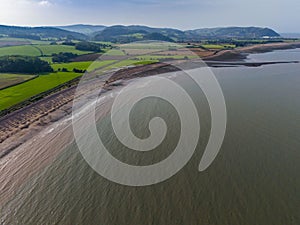 Aerial view of a  Blue Anchor Beach in Somerset UK photo