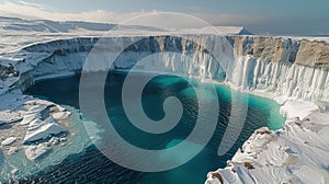 Aerial View of Blue Hole in Snow