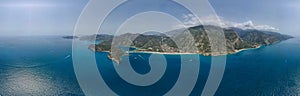 Aerial view of Blue Lagoon with beautiful mountains. Oludeniz, Fethiye, Turkey.