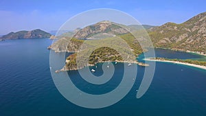 Aerial view of blue lagoon in Oludeniz, Turquoise Coast of southwestern, Fethiye district Turkey. Sunny summer day with