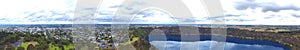 Aerial view of Blue Lake is a large, monomictic, crater lake located in a dormant volcanic at Mount Gambier, South Australia.