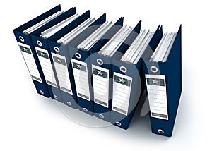 Aerial view of blue ring binders in a row