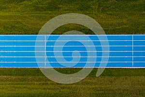 Blue Running Track Aerial View