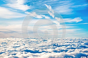 Aerial view of blue sky with layers of white clouds