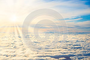 Aerial view of blue sky with layers of white clouds