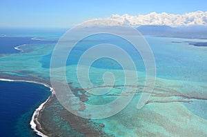 Aerial view of blue turquoise new caledonia lagoon