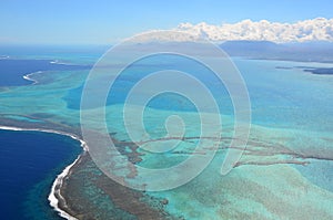 Aerial view of blue turquoise new caledonia lagoon photo