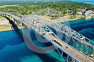 Aerial view of the Blue Water Bridge bordering Sarnia and Port Huron photo