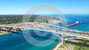 Aerial view of the Blue Water Bridge between Sarnia and Port Huron photo