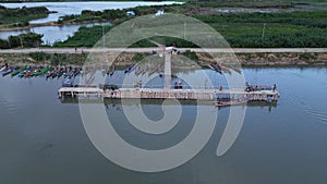 Aerial view of boat docks along Limboto lake, Gorontalo province, Indonesia