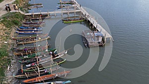 Aerial view of boat docks along Limboto lake, Gorontalo province, Indonesia