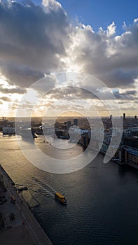 Aerial view of a boat in the harbor of Copenhagen, Denmark