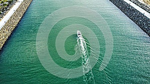 Aerial view of the boat in the lake Illawarra