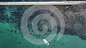 Aerial view of the boat in the lake Illawarra