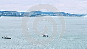 Aerial view on the boats and the Balaton Lake from Tihany, Hungary