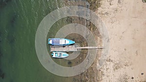 Aerial view of boats at Batak Reservoir, Bulgaria